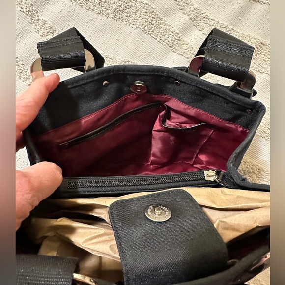 Franco Sarto Handbag, Black Leather and Midnight Blue Nylon, Like New 👜 - Picture 9 of 15